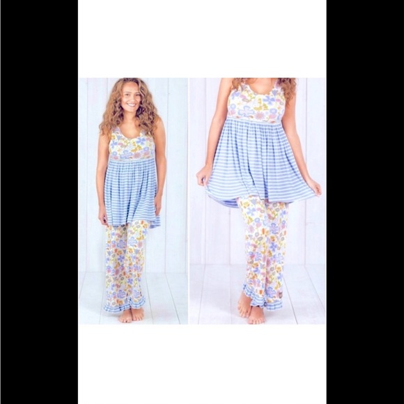 Matilda Jane Other - Matilda Jane Blue and Yellow Floral Pajama Set